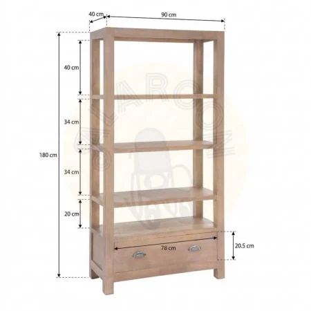 Estantería natural en madera de pino con cajón estilo cottage 90x40x180cm - Ixia - 616579IX - foto-secundaria-4