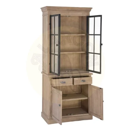 Vitrina estilo cottage natural y negra de madera de pino con puertas de cristal y detalles en metal 87x40x198cm - Ixia - 616581IX - foto-secundaria-1