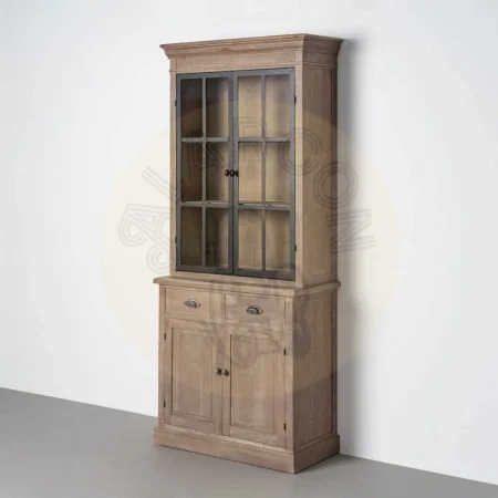Vitrina estilo cottage natural y negra de madera de pino con puertas de cristal y detalles en metal 87x40x198cm - Ixia - 616581IX - foto-secundaria-9