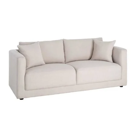 Sofá 3 plazas crema en tejido con estructura de madera cojines desenfundables patas de madera de caucho 210x96x86cm - Ixia - 616583IX - foto-blanco