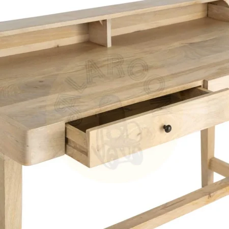 Escritorio en madera de mango tono teka con dos cajones y compartimentos abiertos 122x62x88cm - Ixia - 616588IX - foto-secundaria-2