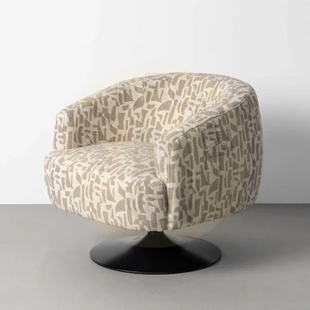Sillón giratorio crema beige tapizado en tejido 100% poliéster con base metálica y estructura en madera conglomerada 73x80x73cm - Ixia - 616829IX - foto-secundaria-11