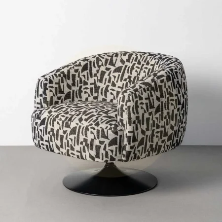Sillón giratorio en tejido 100% poliéster negro y blanco con base de hierro y relleno de foam 73x80x73cm - Ixia - 616830IX - foto-secundaria-11
