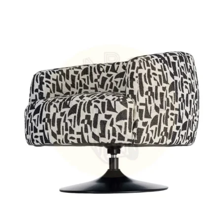 Sillón giratorio en tejido 100% poliéster negro y blanco con base de hierro y relleno de foam 73x80x73cm - Ixia - 616830IX - foto-secundaria-5