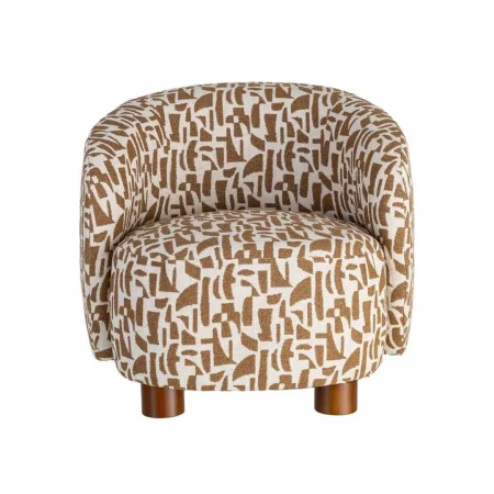 Sillón estampado crema ocre tapizado en tejido 100% poliéster con patas madera de caucho 73x82x70cm - Ixia - 616834IX - foto-blanco