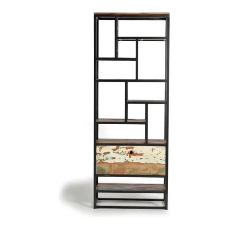 Librería Kairox 1 puerta abatible en madera reciclada y metal multicolor diseño artesanal único 80x40x212cm - Giner y Colomer - 6168GYC - foto-blanco