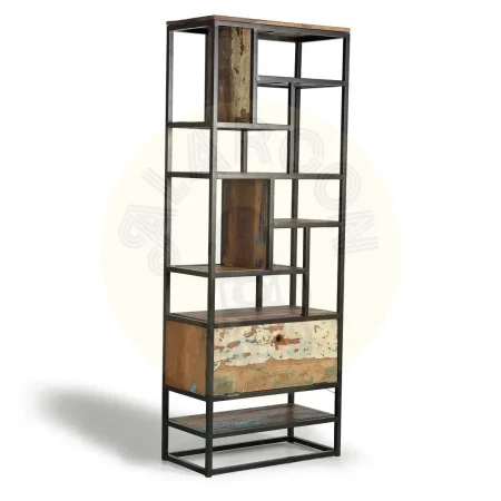 Librería Kairox 1 puerta abatible en madera reciclada y metal multicolor diseño artesanal único 80x40x212cm - Giner y Colomer - 6168GYC - foto-secundaria-1