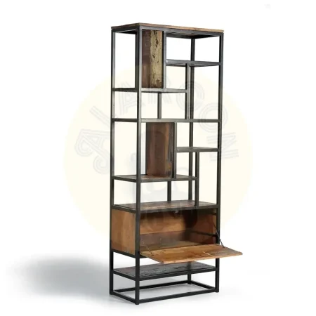 Librería Kairox 1 puerta abatible en madera reciclada y metal multicolor diseño artesanal único 80x40x212cm - Giner y Colomer - 6168GYC - foto-secundaria-2