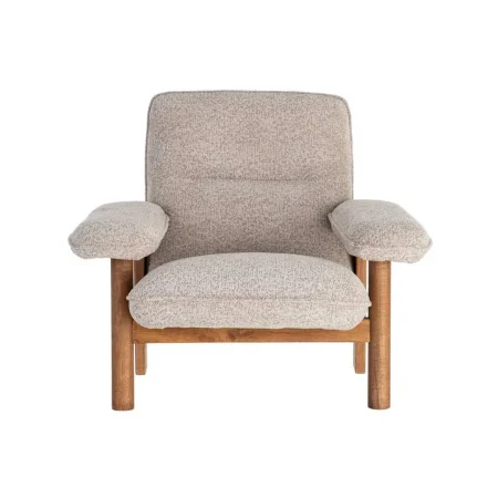 Sillón tapizado beige en tejido 100% poliéster patas de madera de caucho 97x86x80cm - Ixia - 616938IX - foto-blanco