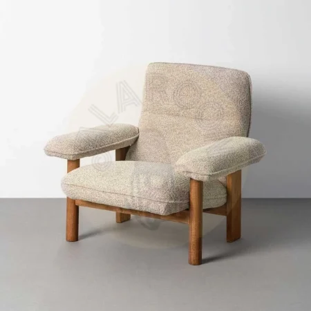 Sillón tapizado beige en tejido 100% poliéster patas de madera de caucho 97x86x80cm - Ixia - 616938IX - foto-secundaria-10