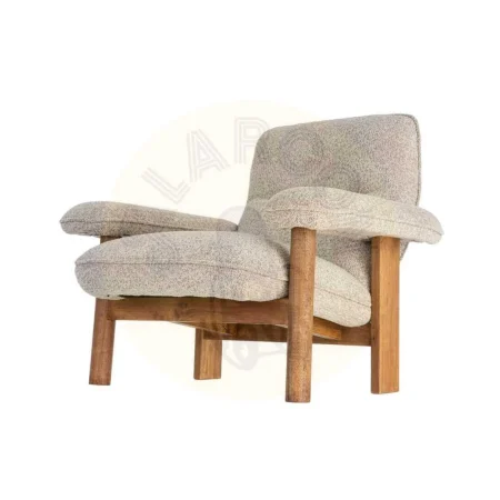 Sillón tapizado beige en tejido 100% poliéster patas de madera de caucho 97x86x80cm - Ixia - 616938IX - foto-secundaria-5