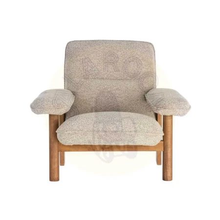 Sillón tapizado beige en tejido 100% poliéster patas de madera de caucho 97x86x80cm - Ixia - 616938IX - foto-secundaria-6