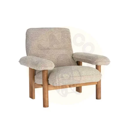 Sillón tapizado beige en tejido 100% poliéster patas de madera de caucho 97x86x80cm - Ixia - 616938IX - foto-secundaria-9