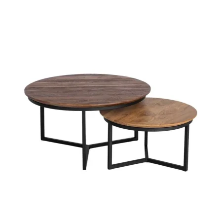 Set de 2 mesas de centro en madera de acacia con patas de hierro 80x80x40cm - Ixia - 616943IX - foto-blanco