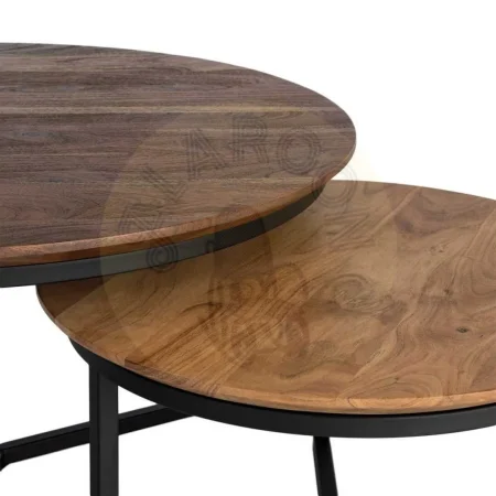 Set de 2 mesas de centro en madera de acacia con patas de hierro 80x80x40cm - Ixia - 616943IX - foto-secundaria-1