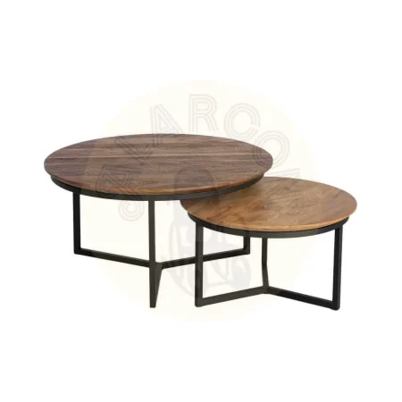 Set de 2 mesas de centro en madera de acacia con patas de hierro 80x80x40cm - Ixia - 616943IX - foto-secundaria-5