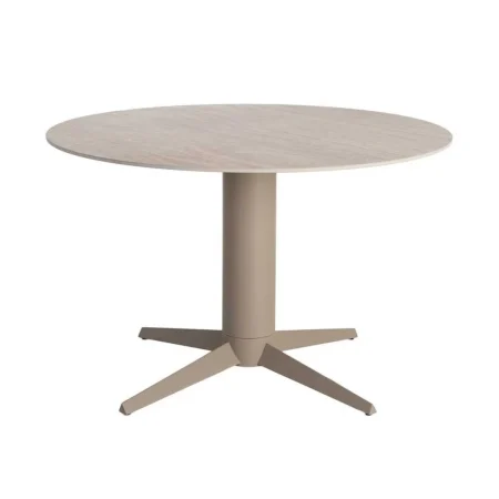 Mesa de comedor con tablero de cerámica imitación travertino beige y pata de metal 120x120x75cm - Ixia - 617032IX - foto-blanco