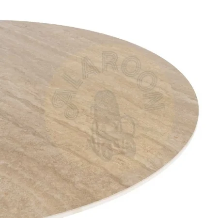 Mesa de comedor con tablero de cerámica imitación travertino beige y pata de metal 120x120x75cm - Ixia - 617032IX - foto-secundaria-1
