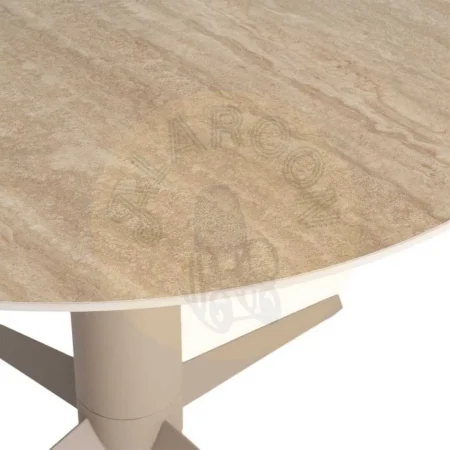 Mesa de comedor con tablero de cerámica imitación travertino beige y pata de metal 120x120x75cm - Ixia - 617032IX - foto-secundaria-2