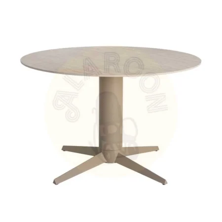 Mesa de comedor con tablero de cerámica imitación travertino beige y pata de metal 120x120x75cm - Ixia - 617032IX - foto-secundaria-8