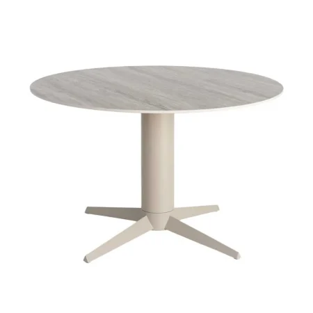 Mesa de comedor con tablero de cerámica imitación travertino gris y pata de metal 120x120x75cm - Ixia - 617033IX - foto-blanco