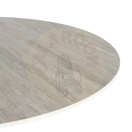 Mesa de comedor con tablero de cerámica imitación travertino gris y pata de metal 120x120x75cm - Ixia - 617033IX - foto-secundaria-1