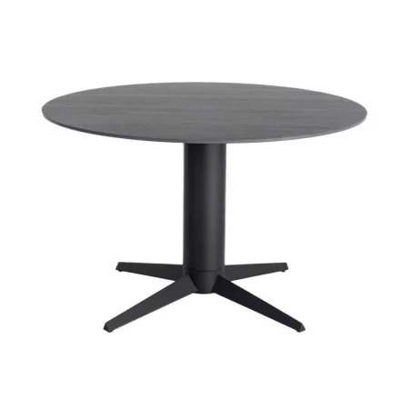 Mesa de comedor con tablero de cerámica imitación travertino negro y pata de metal 120x120x75cm - Ixia - 617034IX - foto-blanco