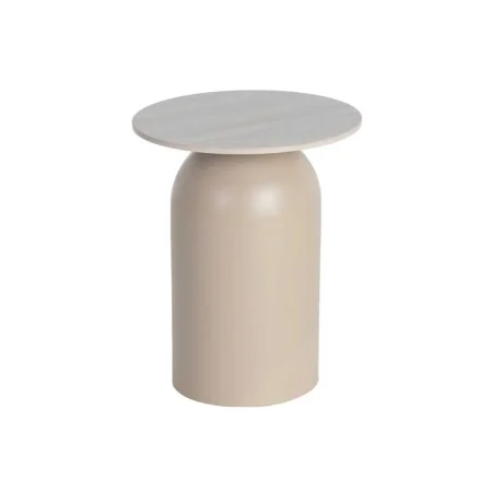 Set de 3 mesas de centro beige en piedra sinterizada efecto travertino 80x80x30cm - Ixia - 617059IX - foto-blanco