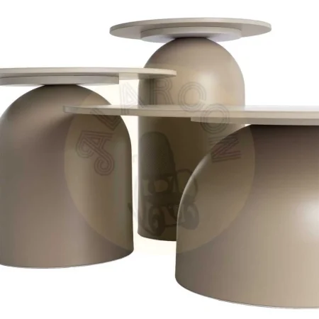 Set de 3 mesas de centro beige en piedra sinterizada efecto travertino 80x80x30cm - Ixia - 617059IX - foto-secundaria-5