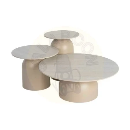 Set de 3 mesas de centro beige en piedra sinterizada efecto travertino 80x80x30cm - Ixia - 617059IX - foto-secundaria-9