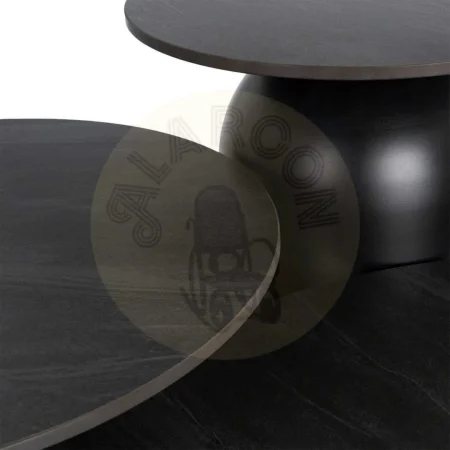 Set de 3 mesas de centro con tablero en piedra sinterizada y base metálica color negro 80x80x30cm - Ixia - 617060IX - foto-secundaria-2