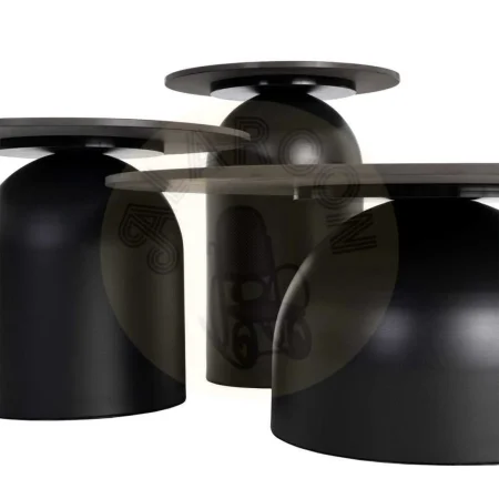 Set de 3 mesas de centro con tablero en piedra sinterizada y base metálica color negro 80x80x30cm - Ixia - 617060IX - foto-secundaria-5