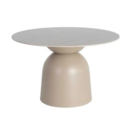 Mesa de comedor beige con tablero de piedra sinterizada efecto travertino y base metálica 120x120x75cm - Ixia - 617061IX - foto-blanco