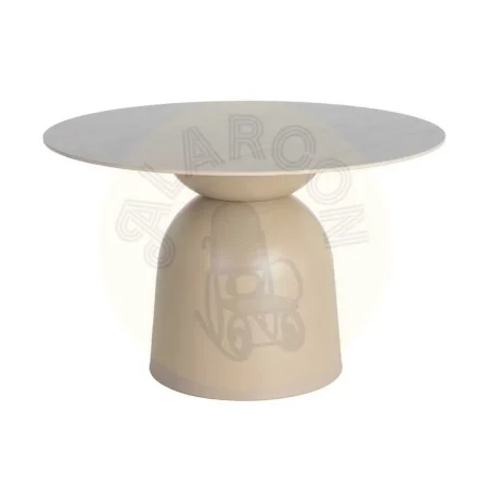 Mesa de comedor beige con tablero de piedra sinterizada efecto travertino y base metálica 120x120x75cm - Ixia - 617061IX - foto-secundaria-7