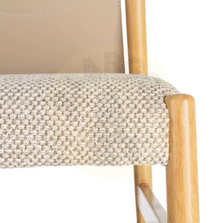 Silla metal con respaldo de símil piel y tapizado en tejido de algodón natural beige 50x50x81.50cm - Ixia - 617076IX - foto-secundaria-1