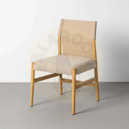 Silla metal con respaldo de símil piel y tapizado en tejido de algodón natural beige 50x50x81.50cm - Ixia - 617076IX - foto-secundaria-10