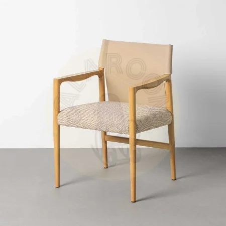 Silla con brazos de metal respaldo en símil piel tapizada en algodón natural beige 50x50x81.50cm - Ixia - 617080IX - foto-secundaria-10