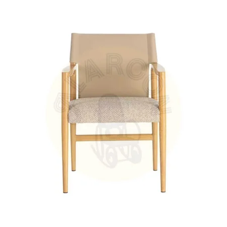 Silla con brazos de metal respaldo en símil piel tapizada en algodón natural beige 50x50x81.50cm - Ixia - 617080IX - foto-secundaria-6