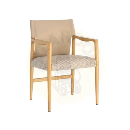 Silla con brazos de metal respaldo en símil piel tapizada en algodón natural beige 50x50x81.50cm - Ixia - 617080IX - foto-secundaria-9