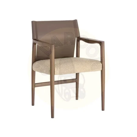 Silla con brazos de metal y respaldo símil piel marrón taupe 50x50x81.50cm - Ixia - 617081IX - foto-secundaria-9