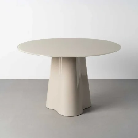 Mesa de comedor crema con tapa de cristal templado 10mm y base en DM 120x120x76cm - Ixia - 617097IX - foto-blanco