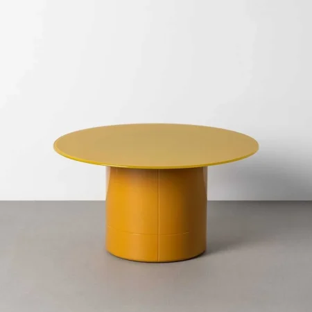 Mesa de centro amarillo con tapa de cristal templado y base en DM 80x80x42cm - Ixia - 617102IX - foto-blanco