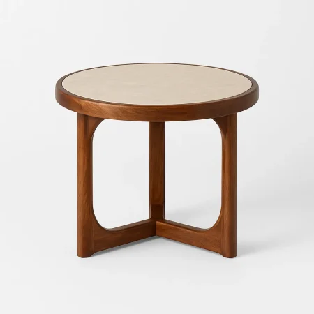 Mesa de centro de mármol y madera de mango para salón 60x60x40cm - Ixia - 617177IX - foto-blanco