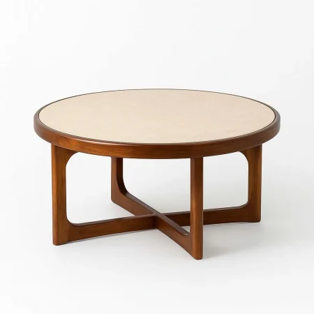 Mesa de centro en mármol y madera de mango para salón 78x78x36cm - Ixia - 617178IX - foto-blanco