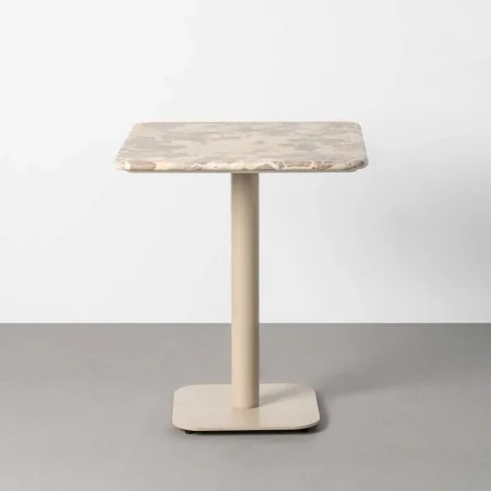 Mesa beige de piedra natural y hierro 65x65x75cm - Ixia - 617180IX - foto-blanco