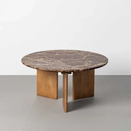 Mesa de centro burdeos en piedra natural y madera de mango 80x80x40cm - Ixia - 617185IX - foto-blanco