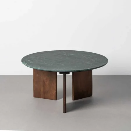 Mesa de centro verde en piedra natural y madera de mango 80x80x40cm - Ixia - 617187IX - foto-blanco