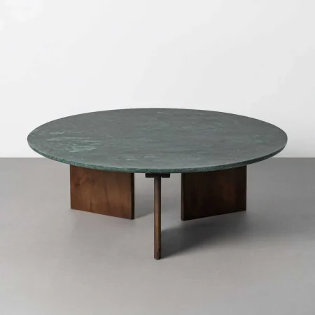 Mesa de centro verde en piedra natural y madera de mango 100x100x35cm - Ixia - 617188IX - foto-blanco