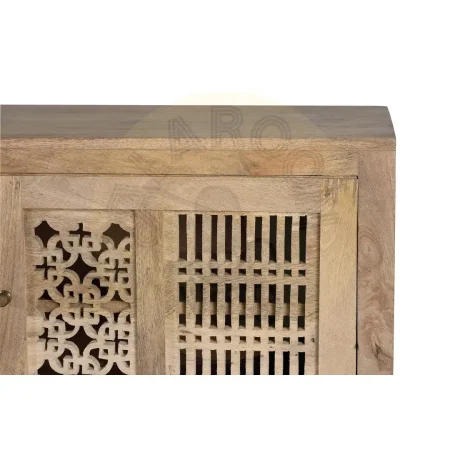 Mueble de TV Style en madera de mango acabado natural con puertas correderas talladas a mano base metálica y amplio almacenamiento 160x40x65cm - Giner y Colomer - 6172GYC - foto-secundaria-3