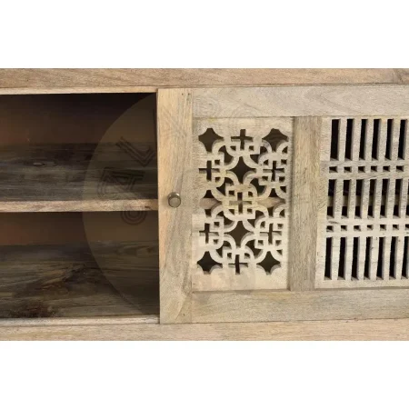 Mueble de TV Style en madera de mango acabado natural con puertas correderas talladas a mano base metálica y amplio almacenamiento 160x40x65cm - Giner y Colomer - 6172GYC - foto-secundaria-4